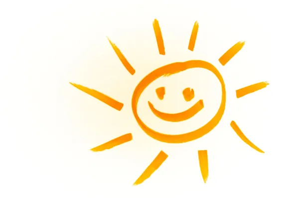 O sol sorridente de laranja desenha-se no papel — Fotografia de Stock