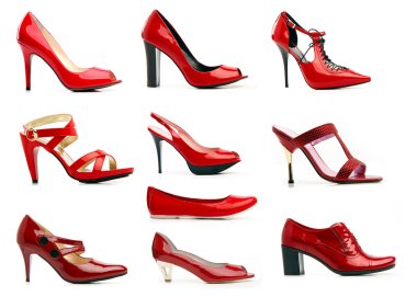 Range of female vanish red shoes. Isolated on white background clipart