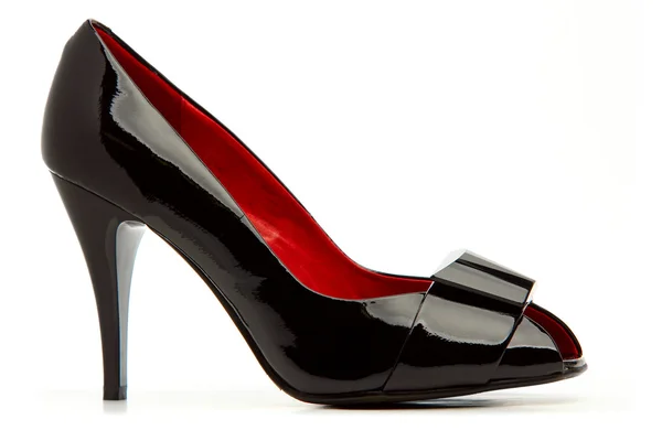 Черная женская обувь с пряжкой — стоковое фото