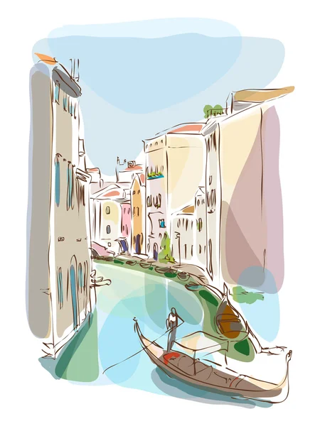 Venezianischer Sommer mit Gondoliere — Stockvektor