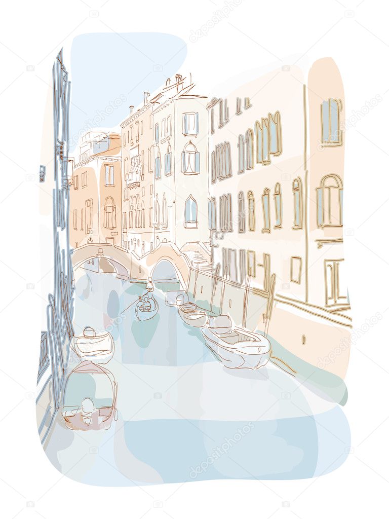 Venetian summer pastel illustration