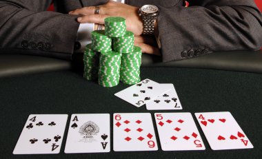 poker player with cards and chips clipart