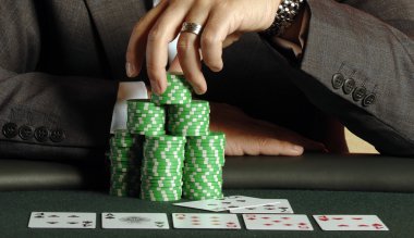 poker player with cards and chips clipart