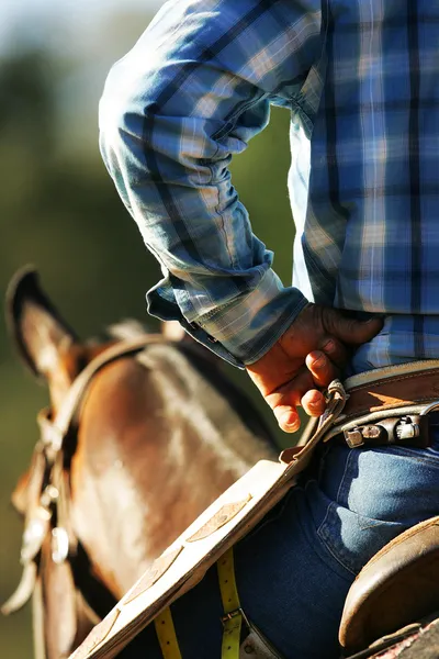 Cowboy sentado em seu cavalo — Fotografia de Stock