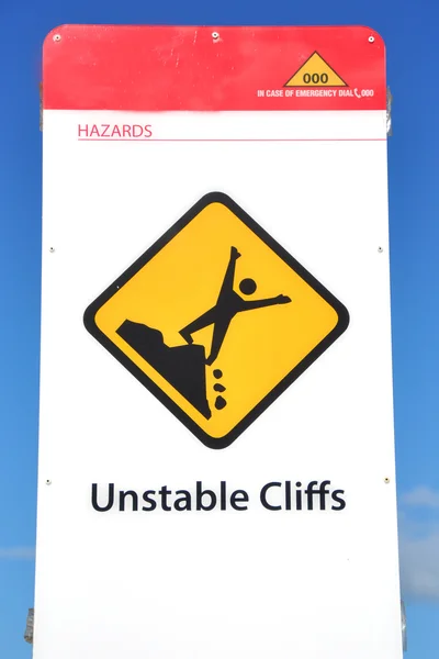 stock image warning sign unstable cliff 