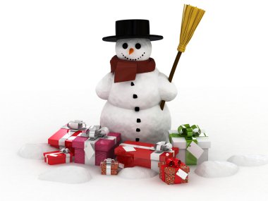 Snowman and gift boxes. clipart