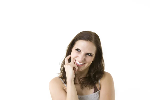 Female looking to the top with a smile — Stock Photo, Image