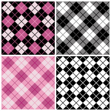 Argyle-Plaid Pattern in Magenta, Black and White clipart