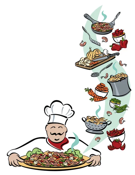 Chef and His Tools — Stock Vector