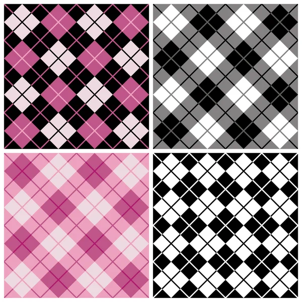 Argyle-Plaid Pattern in Magenta, Black and White — Stock Vector