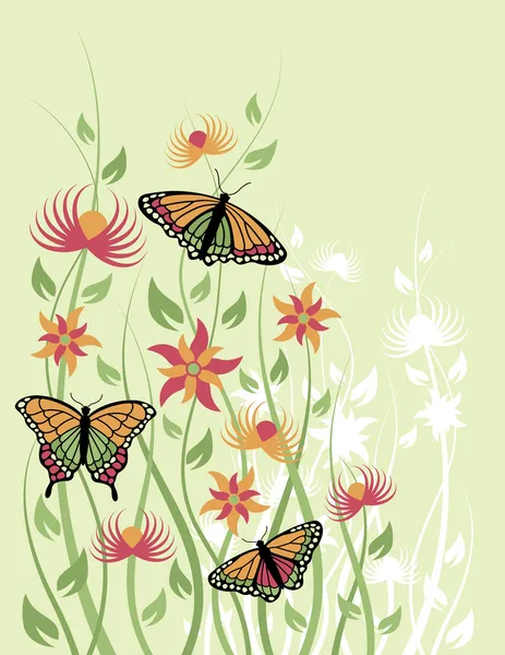 Papillon Fond de Fleur en Vert — Image vectorielle