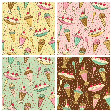 Ice Cream, Cherries And Sprinkles Pattern clipart
