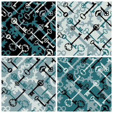 Skeleton Keys Pattern in Black and Blue clipart