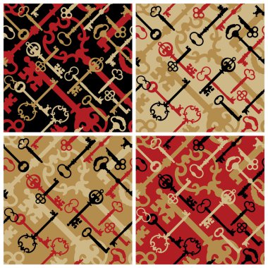 Skeleton Keys Pattern in Black, Red and Gold clipart