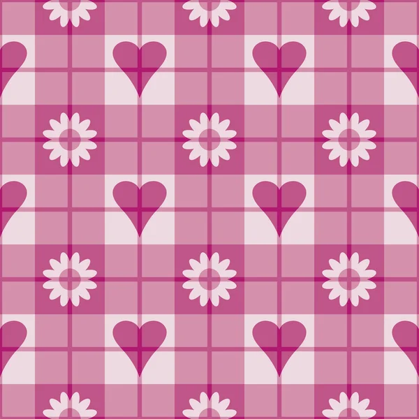 Hearts and Flowers Plaid Pattern — Stock Vector