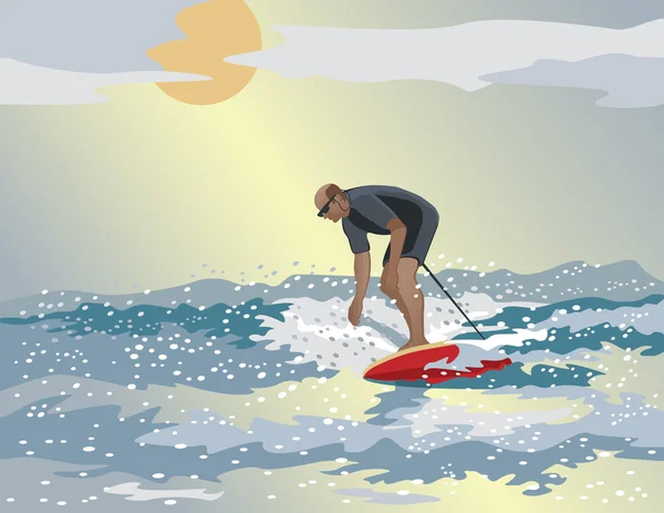 Surfer mittleren Alters — Stockvektor