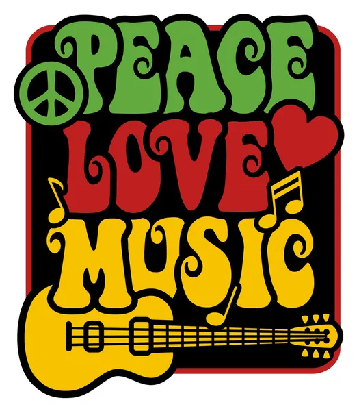 Fred-kärlek-musik i rasta färger — Stock vektor