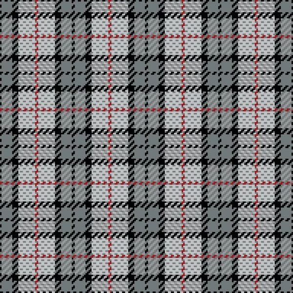 Pixel Plaid in Gray with Red Stripe — Stock Vector