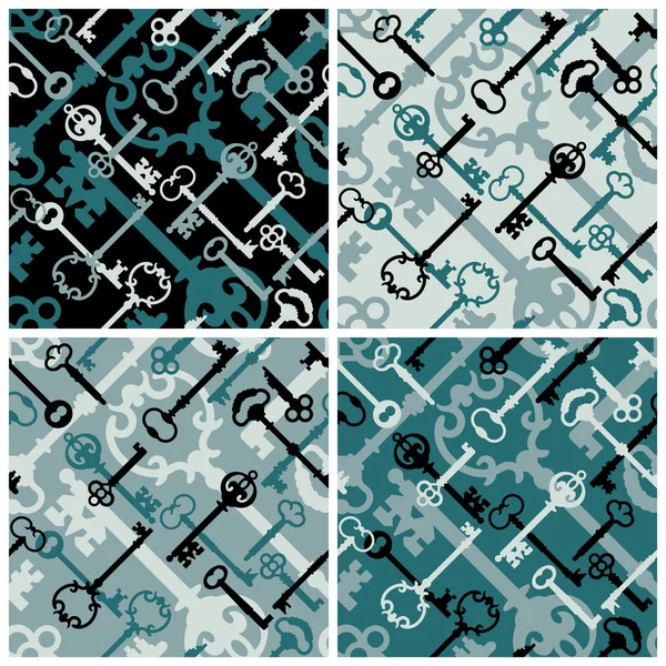 Skeleton Keys Pattern in Black and Blue — Stock Vector