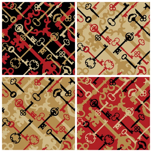 Skeleton keys mönster i svart, rött och guld — Stock vektor