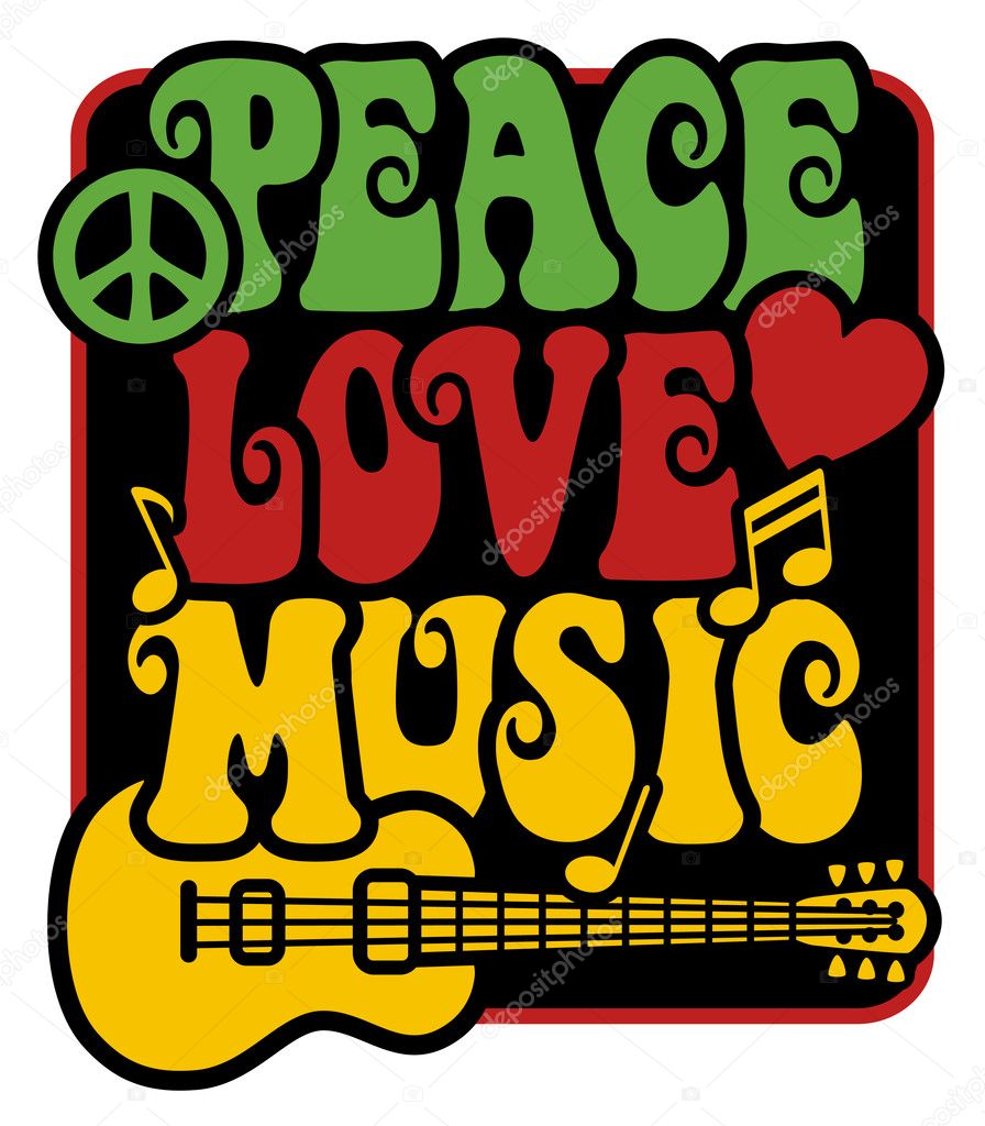 Peace-Love-Music in Rasta Colors