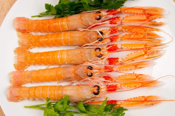 stock image Fresh shrimps on a plate