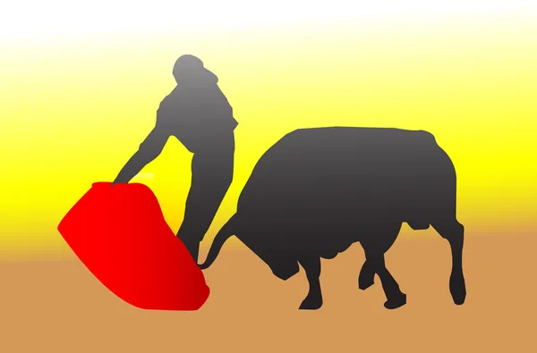 斗牛士与公牛队的剪影 — 图库矢量图片