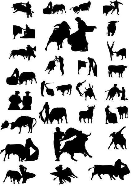 Silhouette de matador et taureaux — Image vectorielle