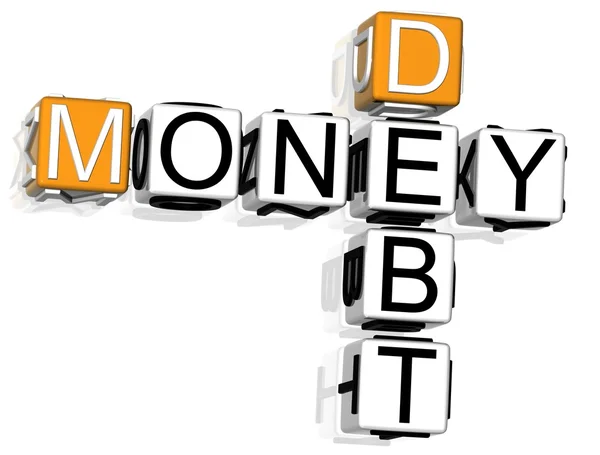 Schulden Geld Kreuzworträtsel Text Auf Weißem Hintergrund — Stockfoto