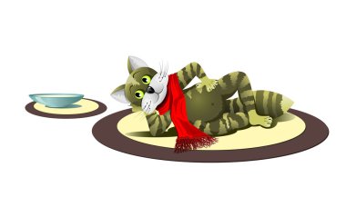 Striped cat in a scarf clipart