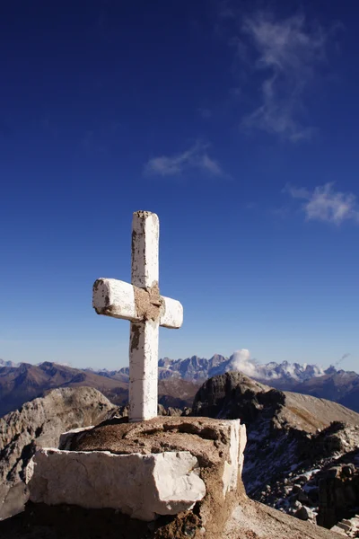 stock image Cross on the top of mountain