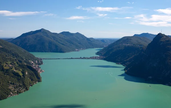 stock image View to the lake from the top of mountain (Switzerland, Lusane)