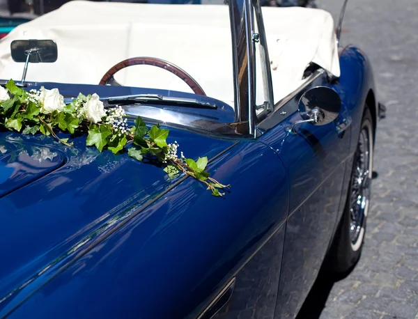 stock image Vintage Wedding Car Decorated with Flowers