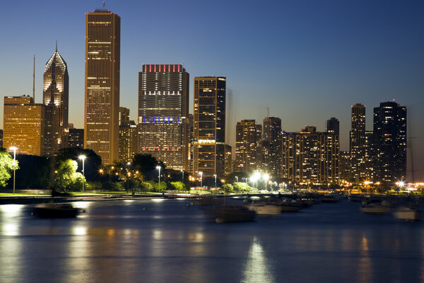 Yachts floating on Lake Michigan