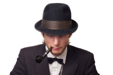 Man with a pipe in hat clipart