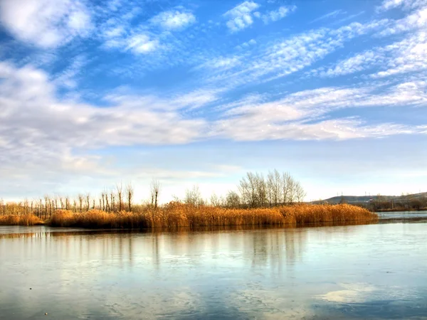 stock image The Late autumn, the first ice on river