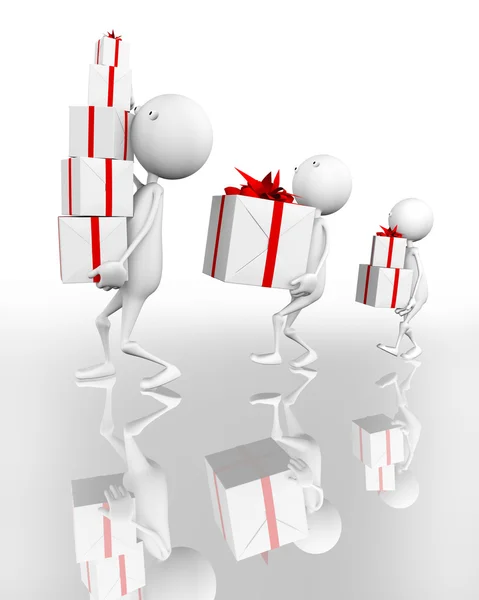 3d Three have gifts — Stock Photo, Image