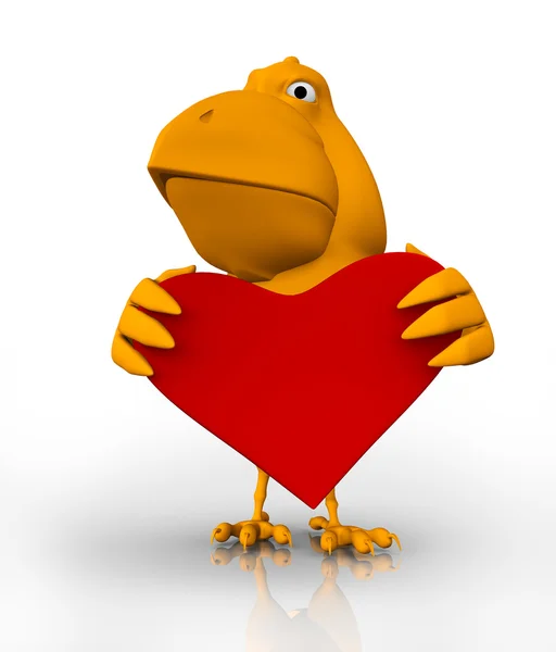 stock image 3d bird with a red heart in hes hands