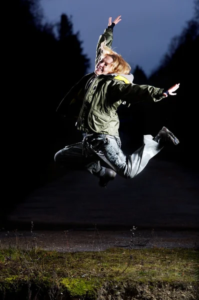 Air jumping at night — Stock Photo, Image