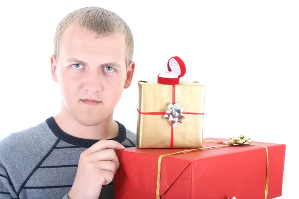 Mladý muž s dárky — Stock fotografie