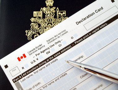 Canada passport on declaration card clipart