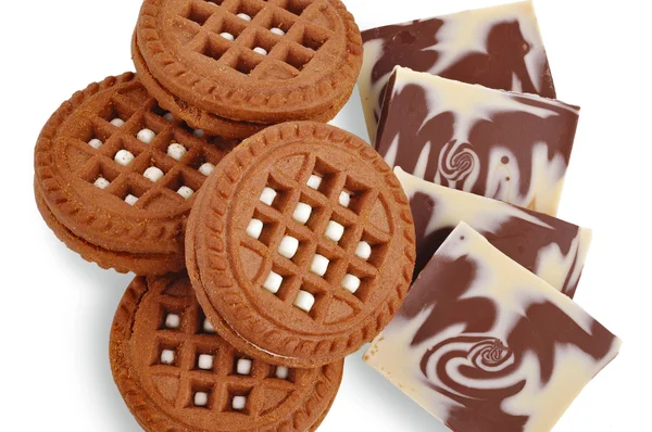 Schokoladenkeks und Vollmilchschokolade — Stockfoto