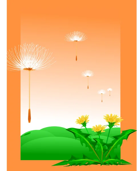 Pissenlit et coccinelle sur un vecteur de prairie verte — Image vectorielle