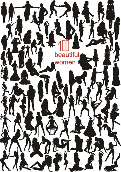 100 kadın siluetleri — Stok Vektör