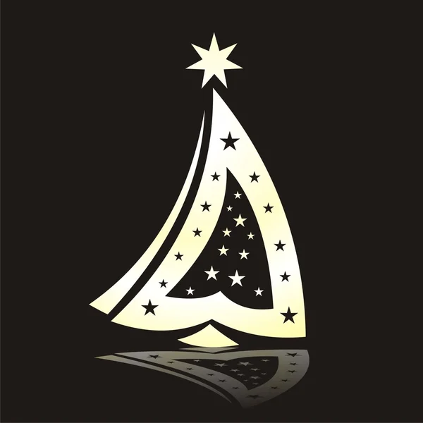 Christmas gold tree on black background — Stock Vector