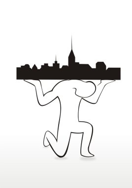 Silhouette of man with city on hands clipart