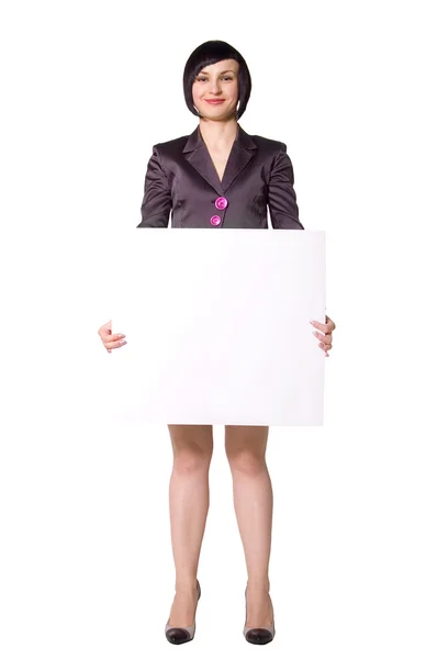 Business woman with cardboard — Stock Photo, Image