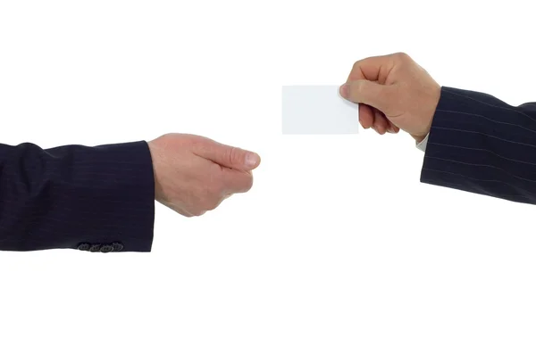Businessman give visiting card to another business man — Stock Photo, Image