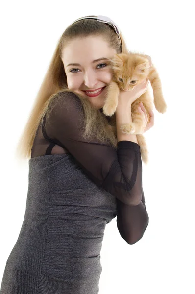 Menina com gatinho — Fotografia de Stock