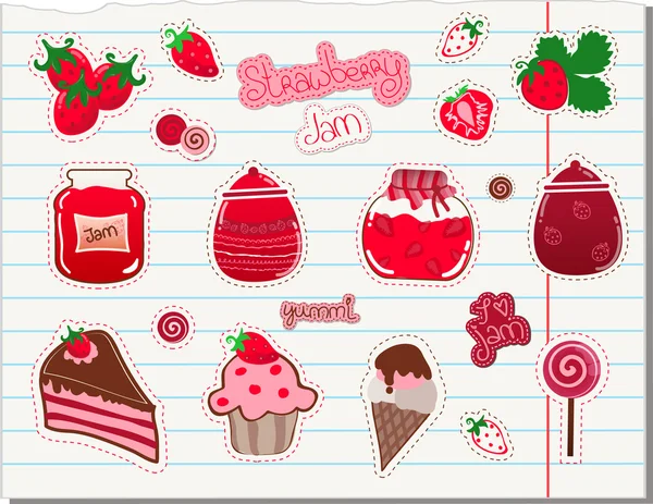 Strawberry and Jam Vector Set — Stock Vector